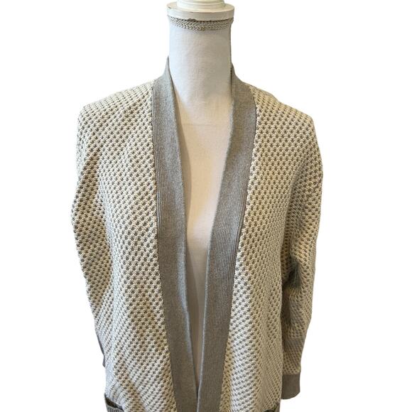 LL Bean Cotton Organic Cotton Cocoon Cardigan Sweater Gray Cream XL - Picture 2 of 6